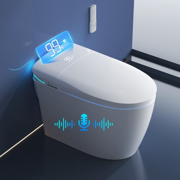 Vipbear Smart Toilet with Built-in Bidet, Bidet Toilet with Built-in 4.8L Water Tank and Heated Seat, Toilet with Auto Open Close, Dual Fulsh, Warm Water & Dryer, Voice Control, Spray fragrance