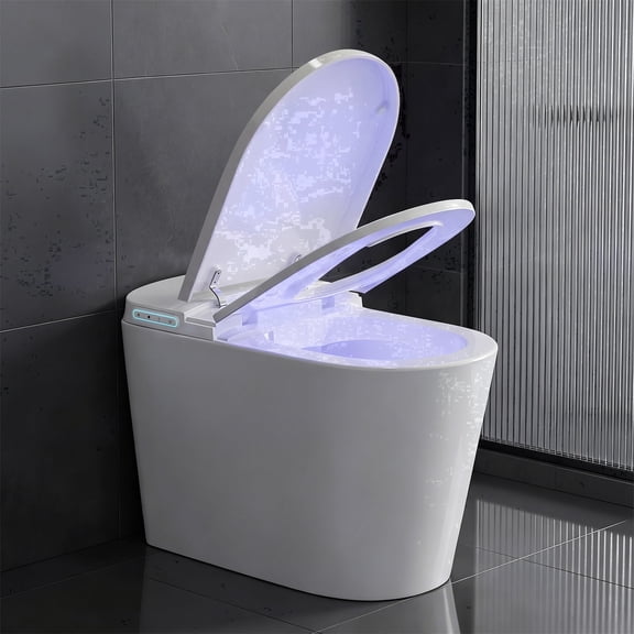 Amicliber Smart Toilet With Bidet Built In, Modern Tankless Toilet For Bathroom With Heated Seat And Night Light, One Piece Toilets With Soft Close, Dryer, Foot Sensor, Auto Lid&Seat/Dual Auto Flush