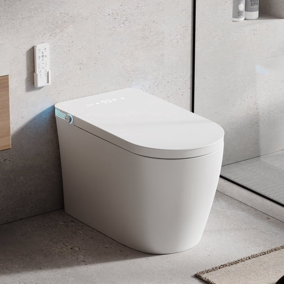 Smart Toilet with Bidet Built-In - Heated Seat, Auto-Lift Lid & Soft-Close, Bidet Dryer, App/ Control, Electric Tankless System, Plug (110V) - Elongated Modern Wall-Mounted Toilet for Luxury Bathroom