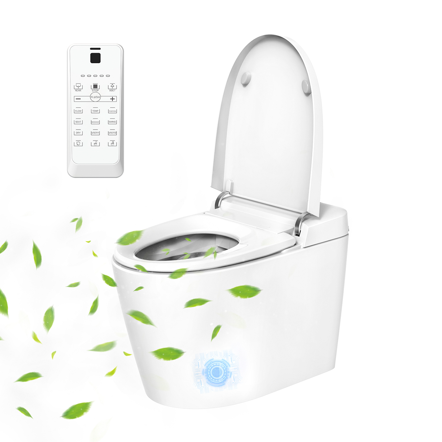 Smart Toilet with Builtin Bidet Seat, Foot Touching Lid Opening Toilet