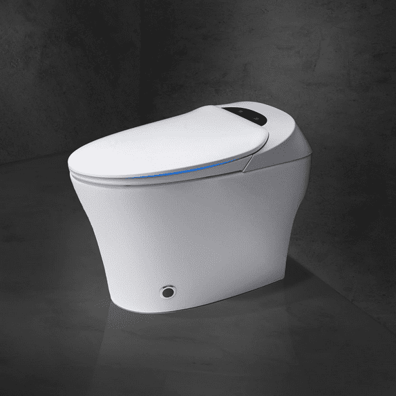 Smart Toilet with Built-in Bidet Seat, Foot Touching Lid Opening Toilet With LED Nightlight, No water pressure limitation tank, Heated Seat, Digital Display, Remote Control