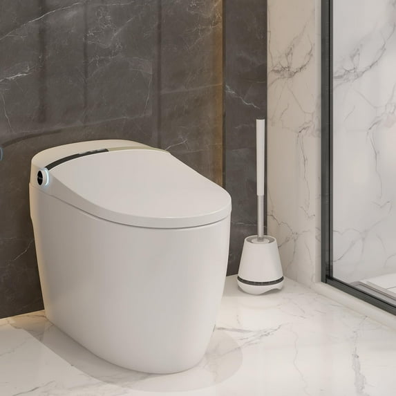 Smart Toilet with Built-in Bidet Seat, Tankless Toilet with Foot Touching Lid Opening, Auto Lid Closing and Flushing, Heated Seat, Pre-Wet, Warm Air Dryer,Digital Display, Remote Control