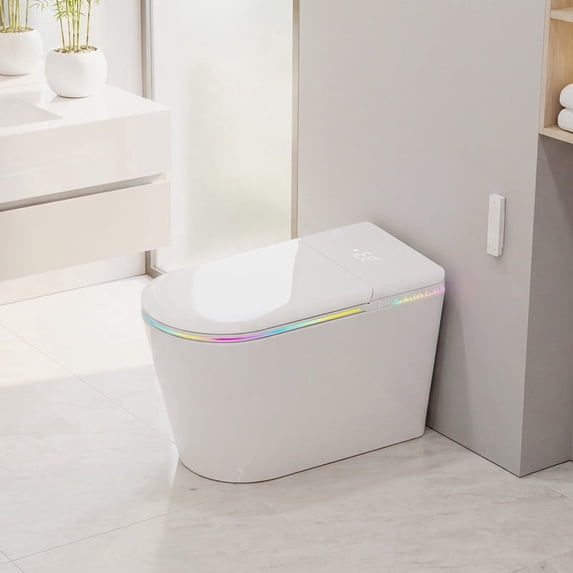 Smart Toilet, One Piece Bidet for Bathrooms, Foot Sensor Operation, Heated Bidet Seat, Electric Tankless Toilets with LED Display.
