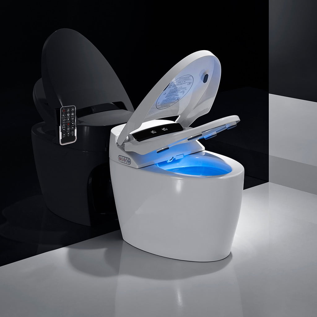 Smart Toilet, One Piece Elongated Toilet with Built-in Bidet Seat, Auto Flush, Foot Sensor, Heated Seat, Warm Water & Dryer, Remote Control Electric Tankless Toilets with LED Display