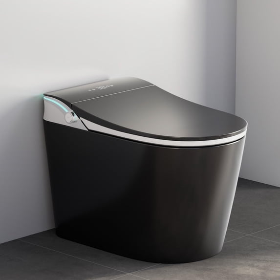 Smart Toilet,Tankless Toilets Dynamic Clean with Dryer, ADA Comfort Height One Piece Toilet with Warm Water Bidet,Modern Smart Toilet with Bidet Built In with Foot Sensor,Power Outage and Flush Silve
