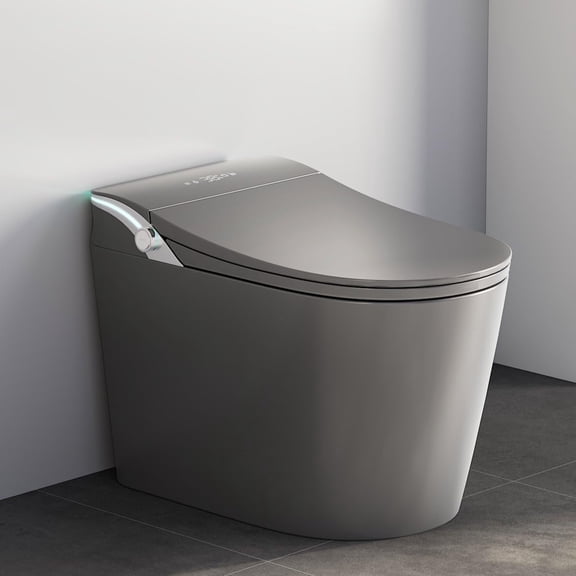 Smart Toilet,Tankless Toilets Dynamic Clean with Dryer, ADA Comfort Height One Piece Toilet with Warm Water Bidet,Modern Smart Toilet with Bidet Built In with Foot Sensor,Power Outage and Flush Grey
