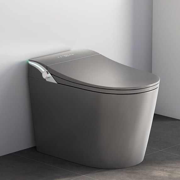 Smart Toilet,Tankless Toilets Dynamic Clean with Dryer, ADA Comfort Height One Piece Toilet with Warm Water Bidet,Modern Smart Toilet with Bidet Built In with Foot Sensor,Power Outage and Flush Grey