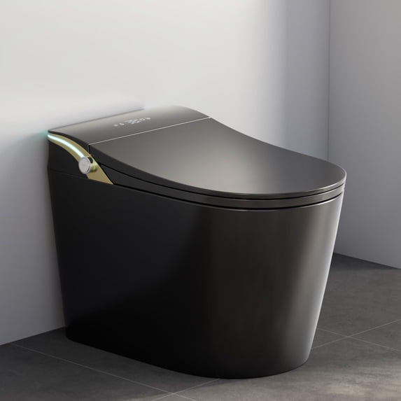 Smart Toilet,Tankless Toilets Dynamic Clean with Dryer, ADA Comfort Height One Piece Toilet with Warm Water Bidet,Modern Smart Toilet with Bidet Built In with Foot Sensor,Power Outage and Flush Black