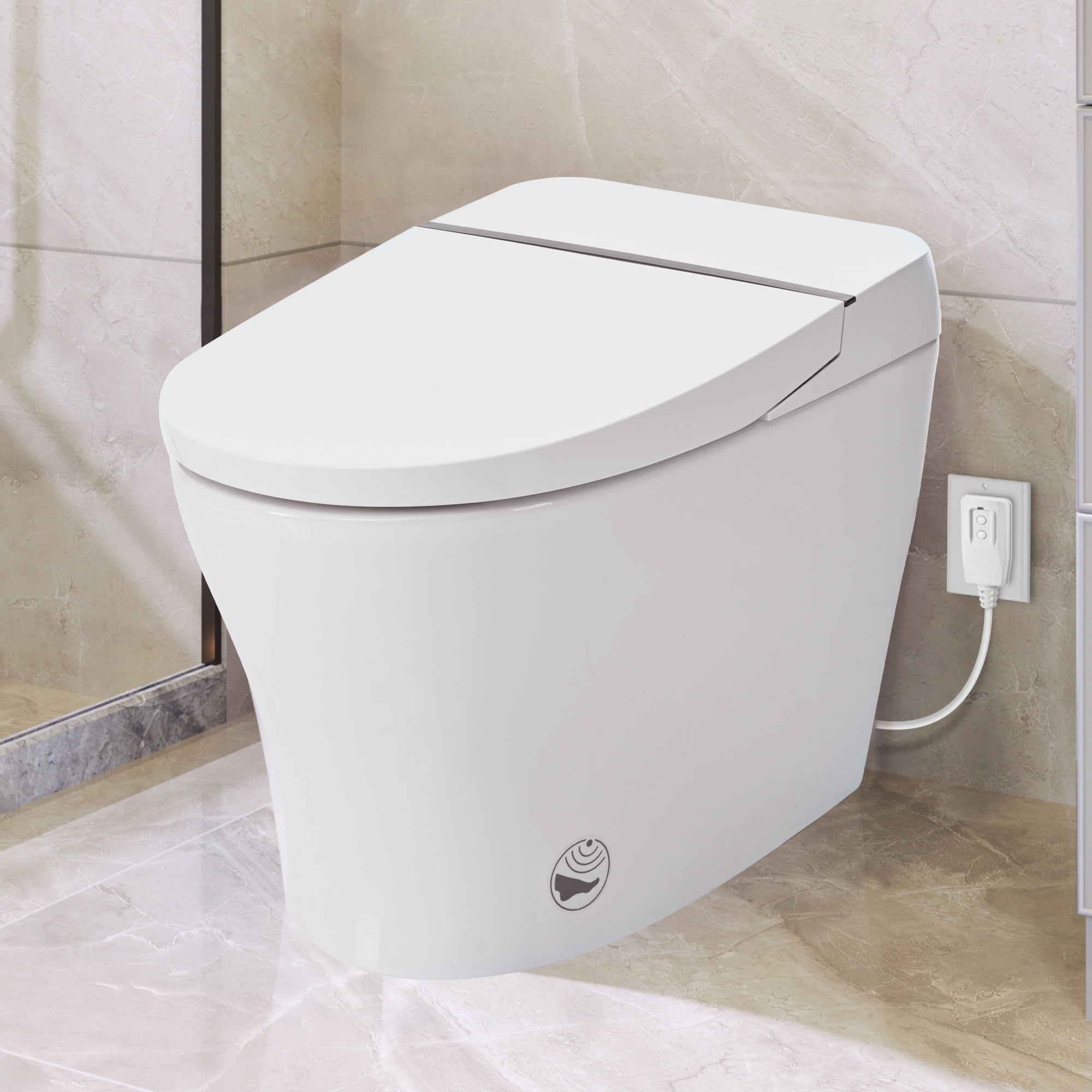 White Ceramic Elongated Smart Bidet Toilet with Dual Flush