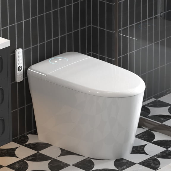 Smart Toilet with Auto Flush, Heated Seat, Bidet Wash, Foot Sensor, Warm Water & Dryer