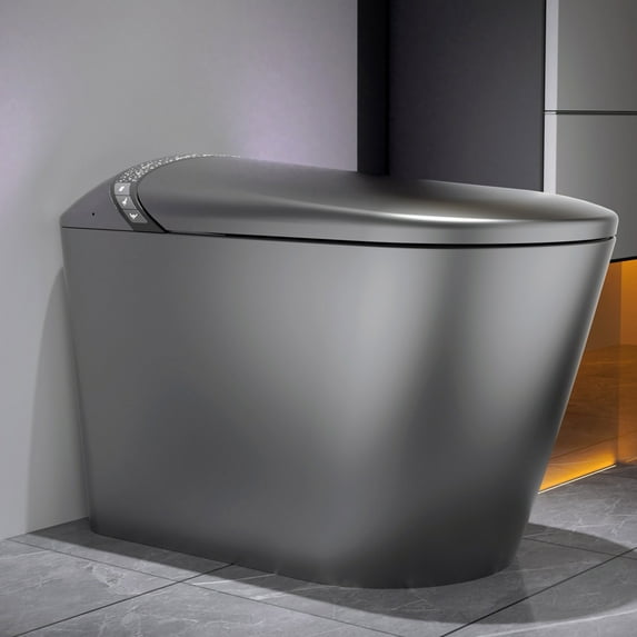 Smart Toilet with Bidet, Auto Open/Close Seat & Foot Sensor, LED Display Night Light, Warm Water Wash & Dryer, Modern Design for Bathroom, Matte Grey