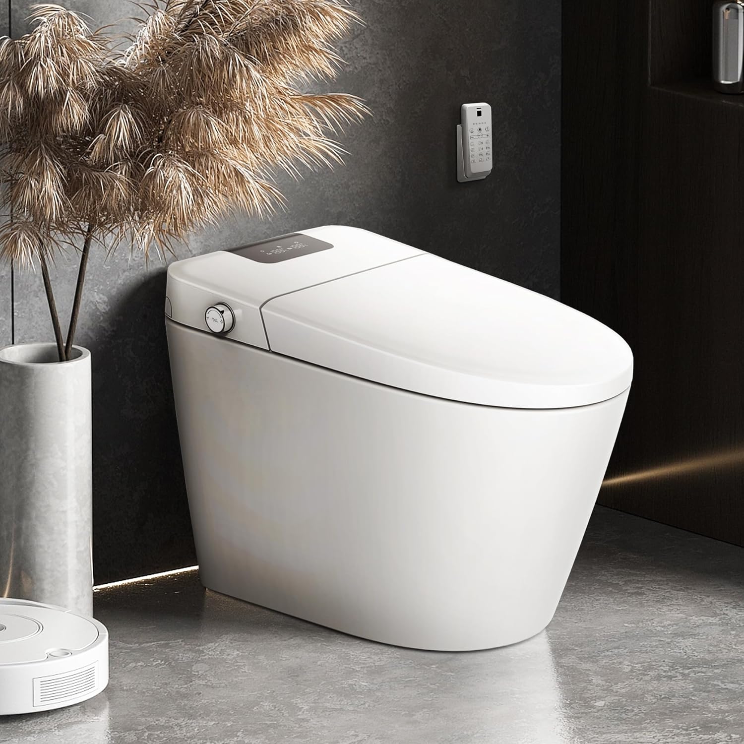 Smart Toilet with Builtin Bidet Seat, Tankless Toilet with Foot Touching Lid Opening, Auto Lid