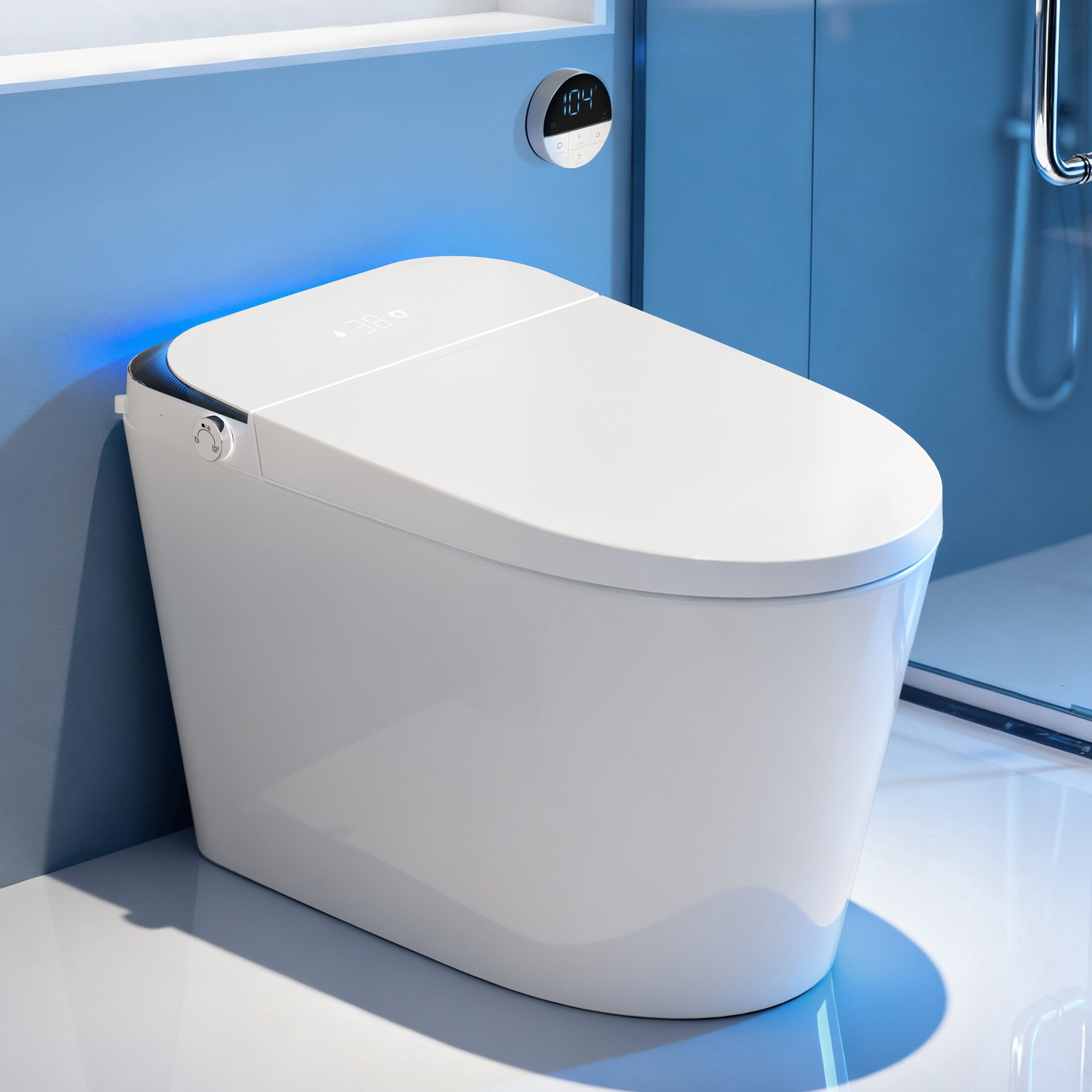 Smart Toilet with Radar Auto Lid, Foot Sensor Control, Heated Seat & Foam Shield - LED Display, Dual Flush & Energy-Saving Mode