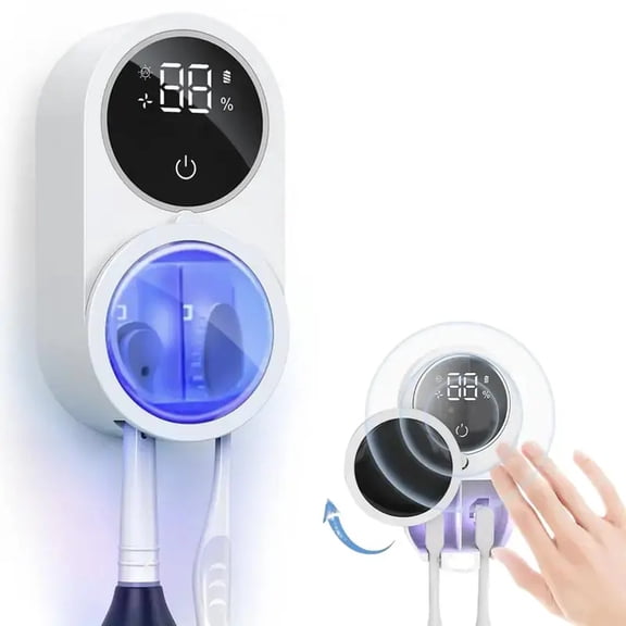Smart Toothbrush Sanitizer Holder with Drying Function, Wall Mounted Electric Toothbrush Rack for 2 Users, Stylish Bathroom Organizer Storage Stand for Couples and Family Home