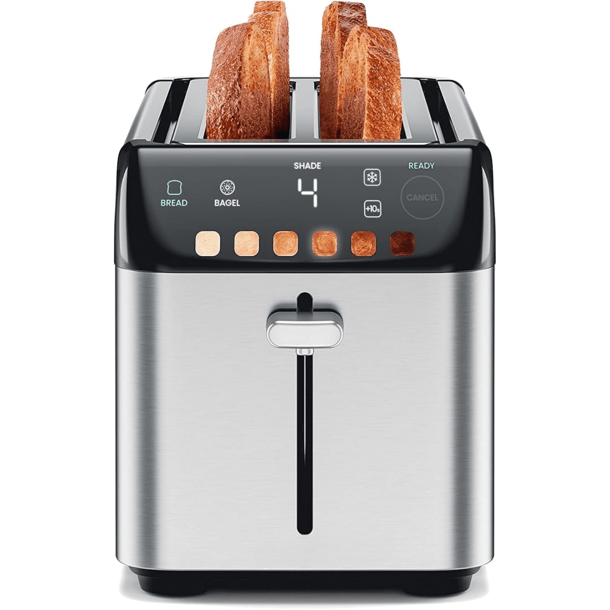 Smart Touch 4 Slice Digital Toaster, 6 Shade Settings, Stainless Steel Toaster 4 Slice with Extra-Wide Slots, Thick Bread Toaster and Bagel Toaster, 10, Defrost, Removable Crumb Tray