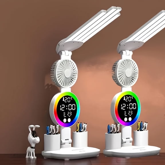 Smart Touch LED Desk Lamp with USB - Dual Head, Dimmable And Color Changing Reading Lamp, Built-in Fan And Night Light, Eye Protection Design, Great for Home Office And Dormitory Study