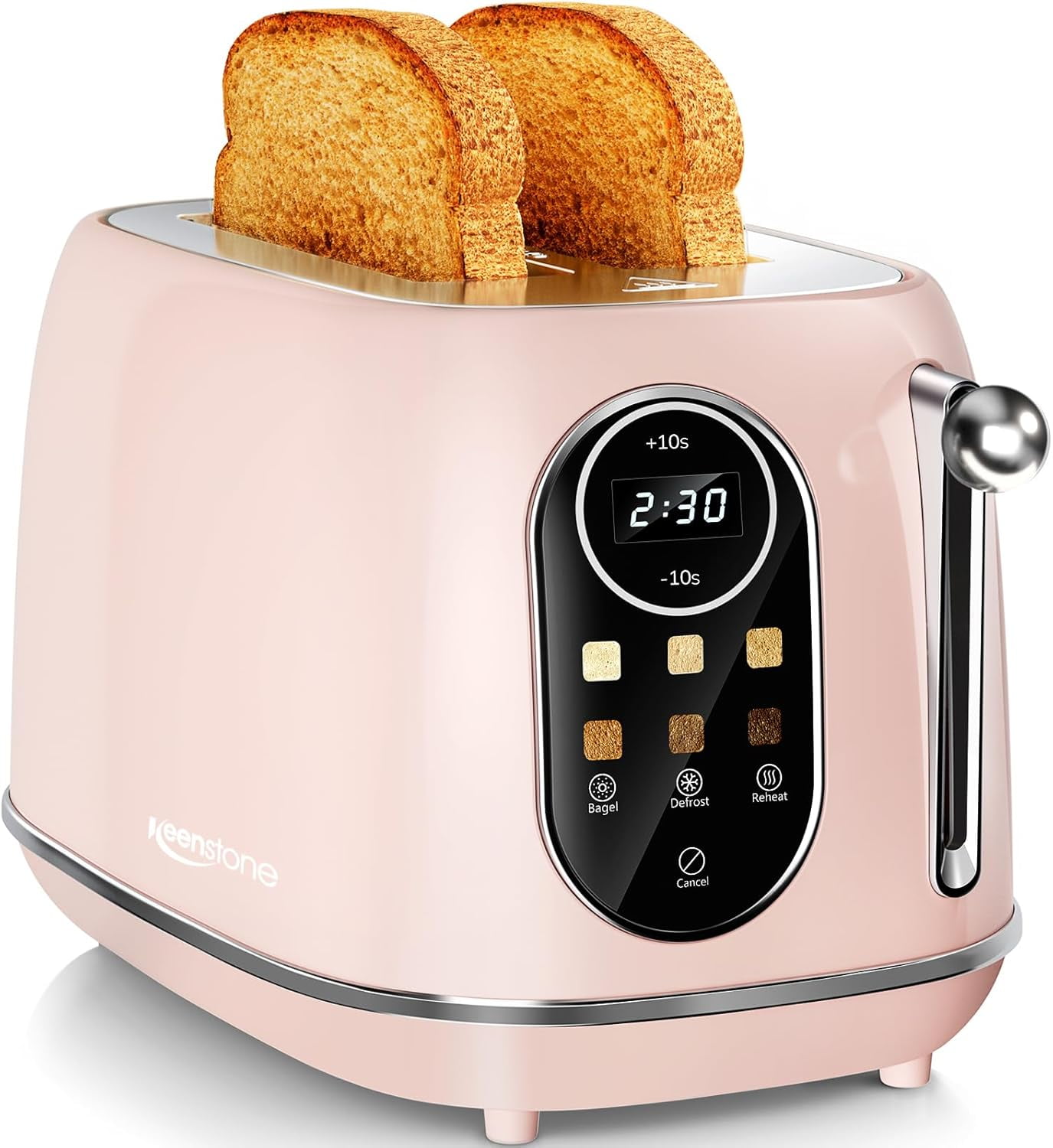 Smart Touch Screen Toaster 2 Slice, Retro Wide Slot Stainless Steel Toaster with 6 Browning Levels, Reheat & Defrost, for Bagel, Toast, Bread, Removable Crumb Tray, Black