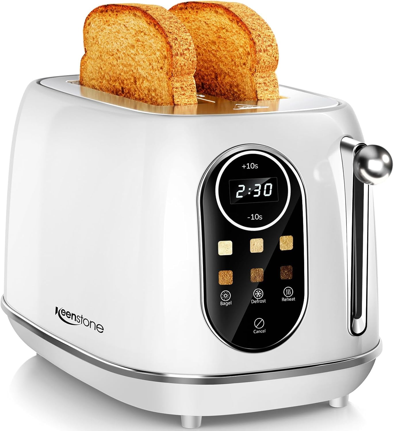 Smart Touch Screen Toaster 2 Slice, Retro Wide Slot Stainless Steel Toaster with 6 Browning Levels, Reheat & Defrost, for Bagel, Toast, Bread, Removable Crumb Tray, Black