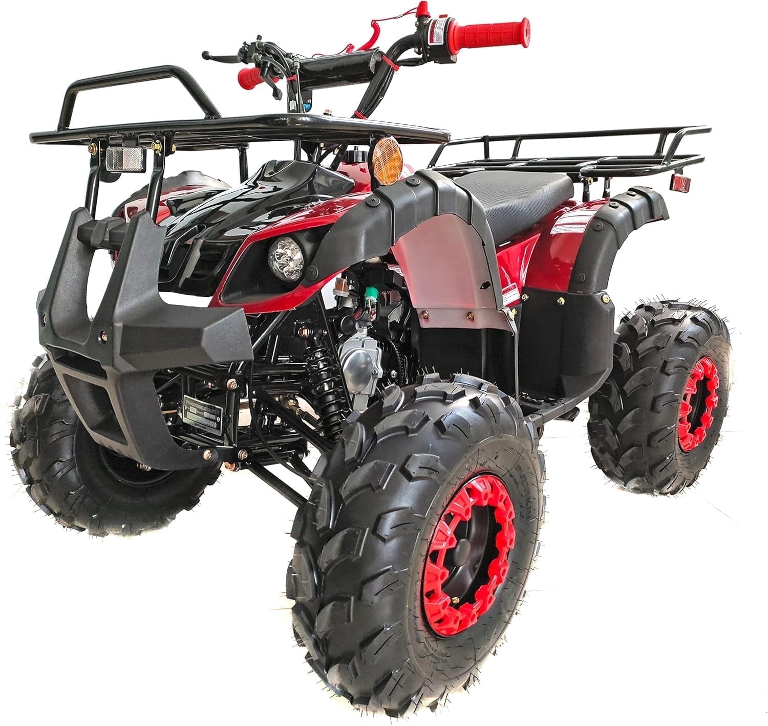 HHH Upgraded   125cc ATV Four Wheeler Quad with LED Lights, Matching Rims ,  Reverse for youth ( Factory Packaged ) ( Red )