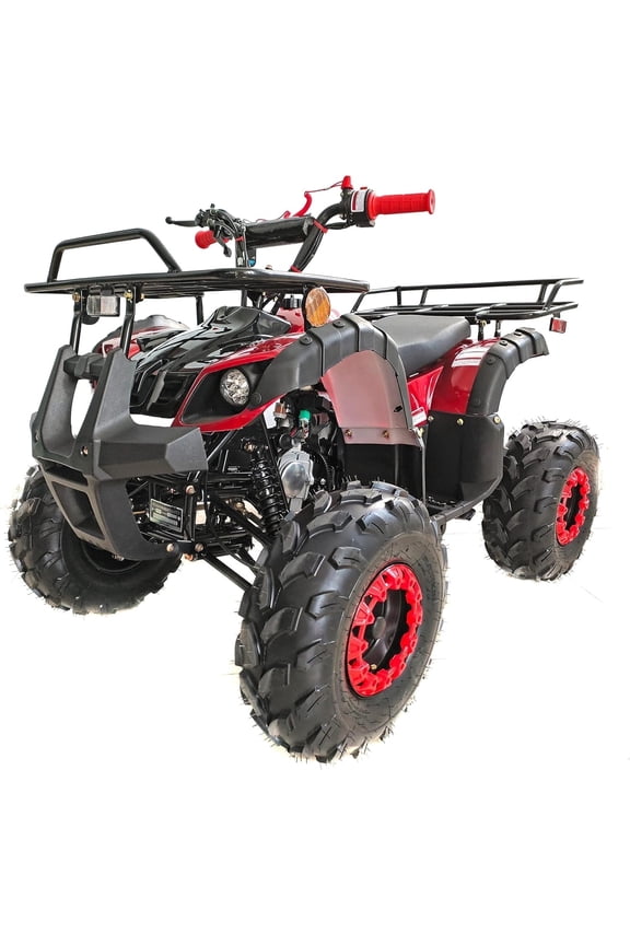 Upgraded   125cc ATV Four Wheeler Quad with LED Lights, Matching Rims ,  Reverse for youth ( Factory Packaged ) ( Red )