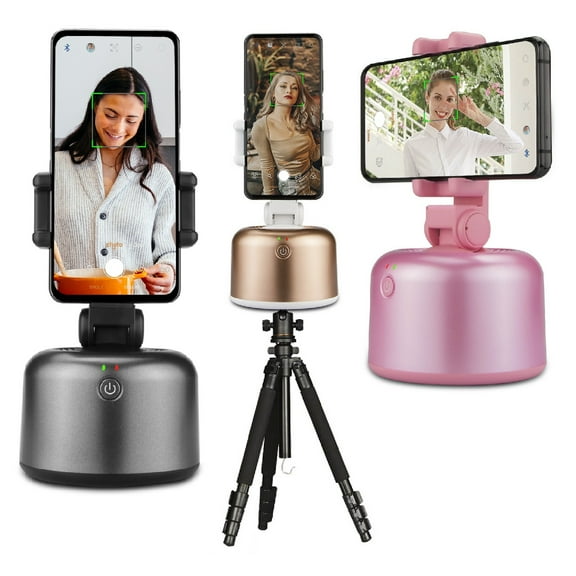 Smart Tracking Holder Auto Face Object Tracking Selfie Stick Live Stream 360 Degree Rotation for iPhone Android Smartphones (Black, Gold, Pink)