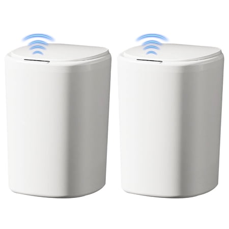 KANFUAQ Bathroom Trash Cans, 2 Pack 3.7 Gal Automatic Touchless Smart Trash Bin Wastebasket,Small Plastic Garbage for Bedroom Kitchen Office