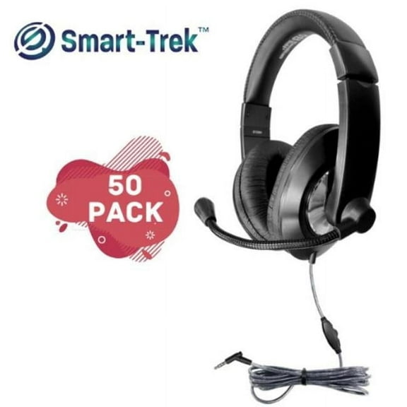 Smart-Trek Deluxe Stereo Headset with In-Line Volume Control & 3.5 mm TRRS Plug - Pack of 50
