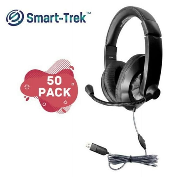 Smart-Trek Deluxe Stereo Headset with In-Line Volume Control & USB Plug - Pack of 50
