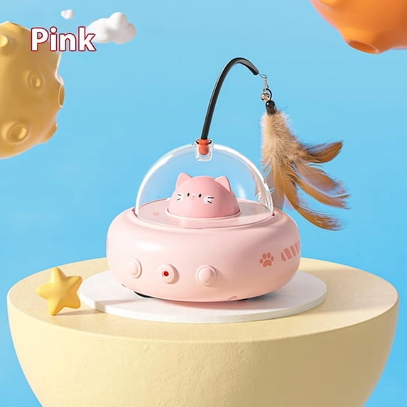 Smart UFO Cat Teaser Toy – Electric Interactive Wand with Replaceable Feathers, Bell Training, USB Rechargeable, ABS, for Indoor Kittens & Cats