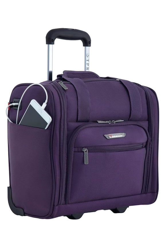TPRC Smart Under Seat Carry-On Luggage with USB Charging Port, Purple, Underseater 15-Inch