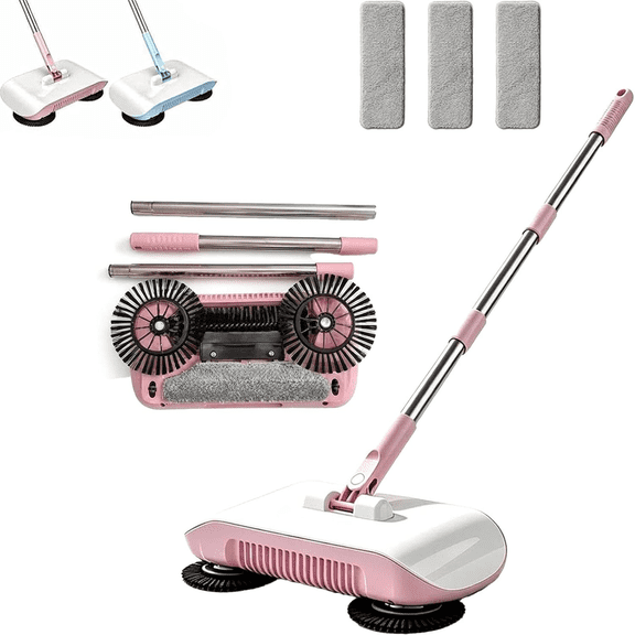 Smart Vacuum Cleaner with Mop & Broom, Non-Electric Hand Push Sweeper | 2026 New Smart Robot Vacuum Cleaner Broom and Dustpan Set with Microfiber Mop Pad for Hardwood Floor (Pink)