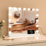 Smart Vanity Mirror with Lights & Speaker - 15/17 LED Bulbs, 3 Light Modes, USB Charging & Call Answering White Frame
