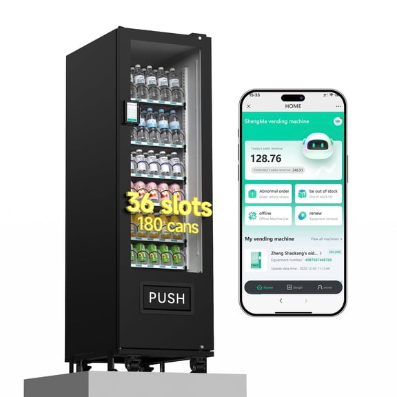 Smart Vending Machine 36-Lane Refrigerated Snack And Beverage Vending Machine Equipped With A Credit Card Reader. Featuring An 8-Inch Touchscreen, It Is Ideal For Use In Offices, Gyms, And Hotels