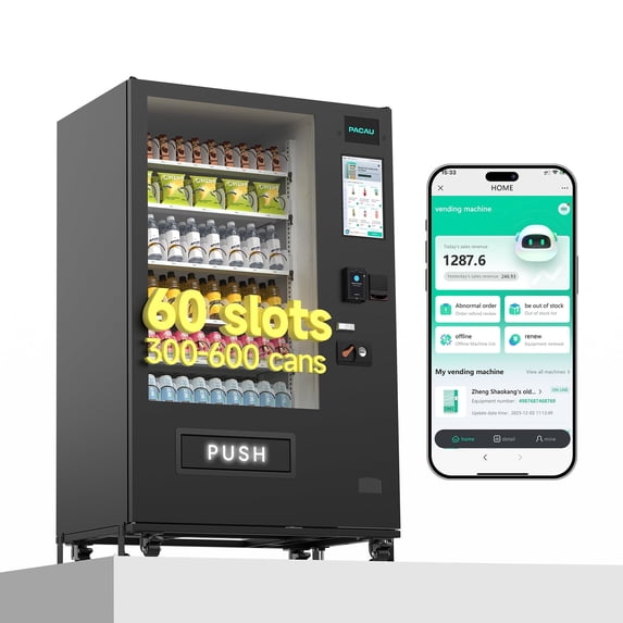 Smart Vending Machine, 60 Slot Commercial Refrigerated Snack & Drink Machine with 15.6'' LCD Display, Support Payment Via Paper Currency/Coin/Card, for Business Office Gym