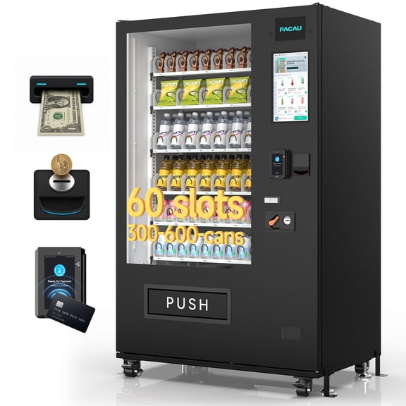 Smart Vending Machine, 60 Slot Commercial Refrigerated Snack & Drink Machine with 15.6'' LCD Display, Support Payment Via Paper Currency/Coin/Card, for Business Office Gym