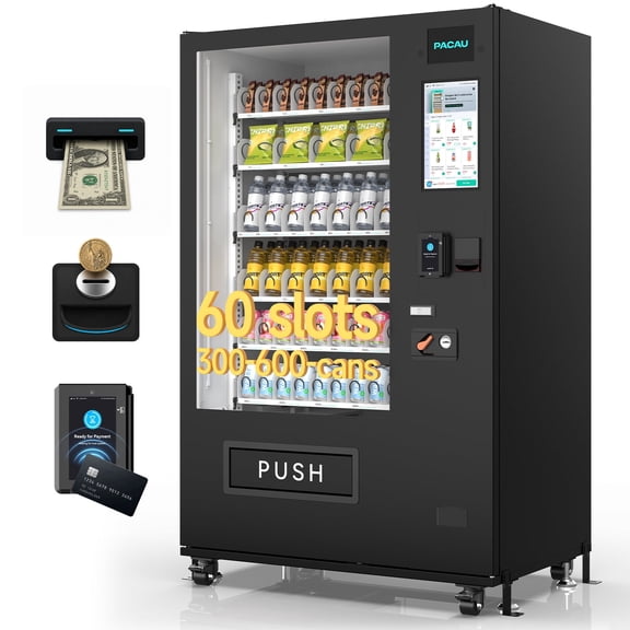 Smart Vending Machine, 60 Slot Snack and Drink Combo with Remote App Monitoring, Cashless Payment (Bill/Coin/Card Reader), Large Capacity Commercial Vending Machine for Office, Gym, Apartment