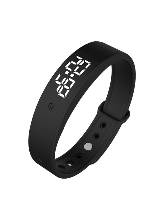 Smart Vibration Alarm Clock Bracelet with Body Temperature Monitor, IPX5 Waterproof LED Display Wristband, Rechargeable Silent Wake-up Bracelet for Heavy Sleepers Men Women, Black