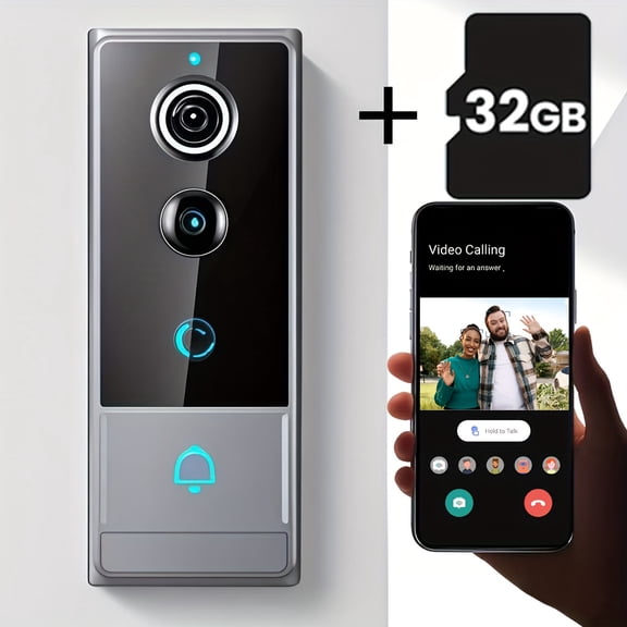 Smart Video Doorbell with AI Package Recognition, 1080P HD Wireless Camera, Two-Way Audio, Real-Time Elderly/Pet Monitoring, IP65 Waterproof for Home Security