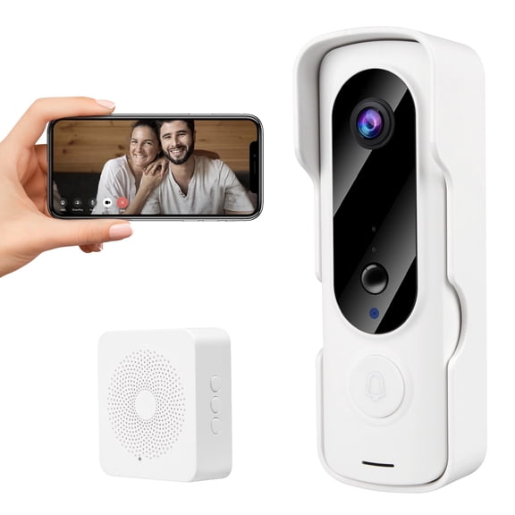 Smart Video Doorbell Camera Wireless with Chime, 1080P HD, Two-Way Audio, Motion Detection, Night Vision, 120° Wide Angle, Cloud Storage, PIR & SD Card Support – Compatible with 8 Devices, White