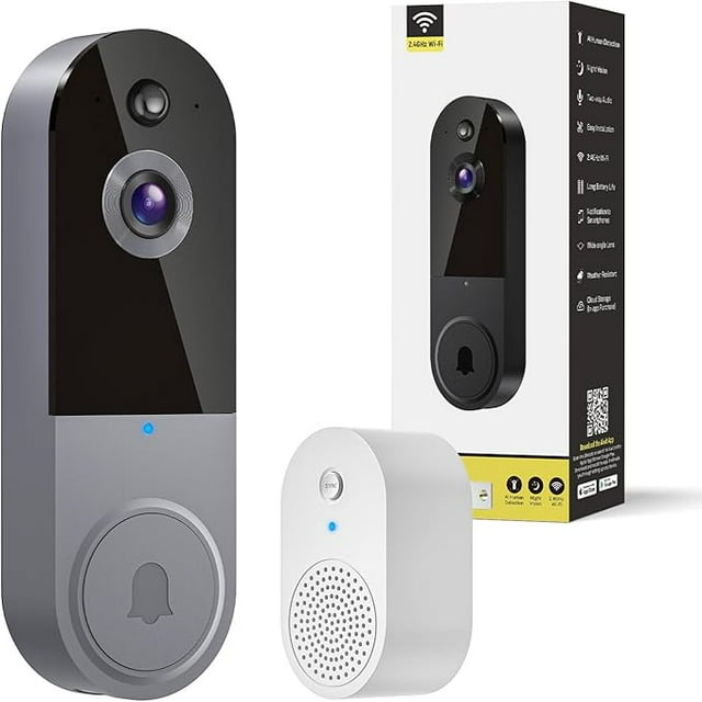 Smart Video Doorbell Included Ring Chime, WideAngle Lens, Battery
