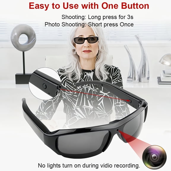 Smart Video Glasses 1080P HD | Wearable Display Glasses, 90 Min Battery, 75 Wide-Angle, 64GB Included for Sports & Conference Body Cam