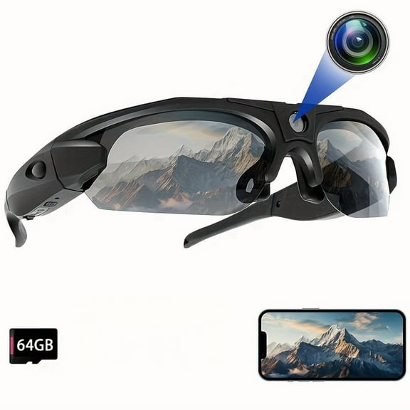Smart Video Glasses with Battery, 75 Wide Angle Wearable Camera for Cycling, Sports, Diving | Portable DV for Travel & Recording | Valentine's, Easter Gift