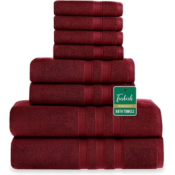 Smart Vision Turkish Bath Towels Set of 8, Plush Turkish Towels and Bathroom Towels, Red