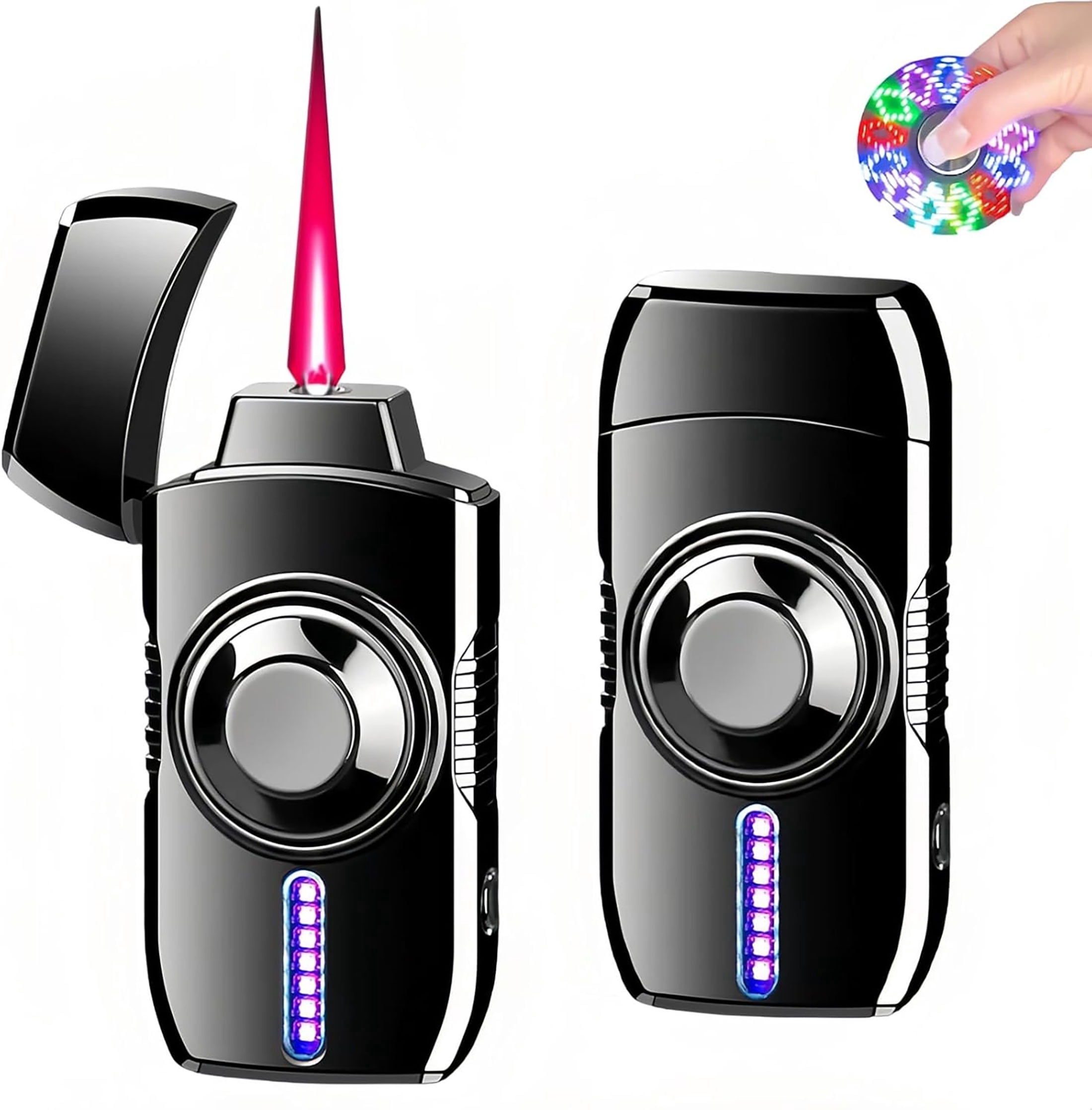 Smart Voice-Activated Lighter with Fidget Spinner, 4 Ignition Modes, Windproof Red Flame, Type-C Rechargeable & Refillable, Cool LED Light Effects, Novelty Gift for Adults