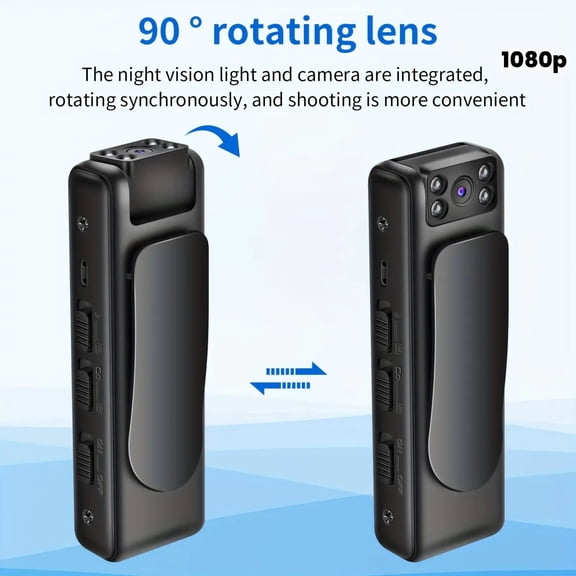 Smart Voice Recorder & Camera: 1080P HD Video, 90 Rotatable Lens, Built-in Mic, USB Charging. Portable for Security, Vlogging, Podcasts, Meetings. Ideal Gift for Creators & Professionals.