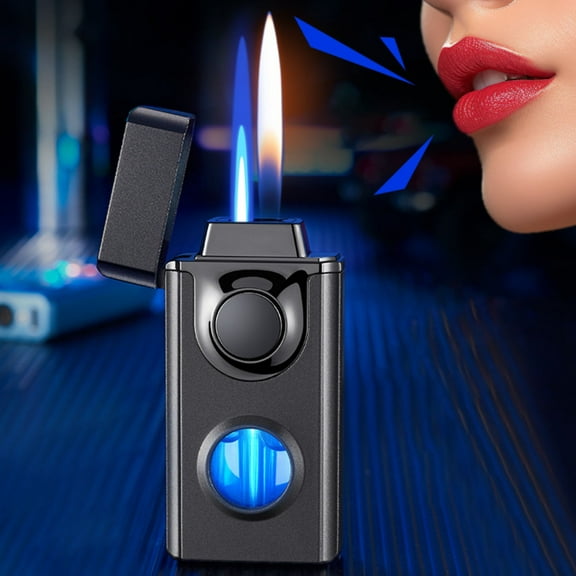 Smart Voice-activated Induction Lighter,Creative Dual Flame Lighter,Windproof Lighter with Visible Fuel Tank, Adjustable Soft Flame and Jet Flame 2 in1,Refillable Butane Lighter