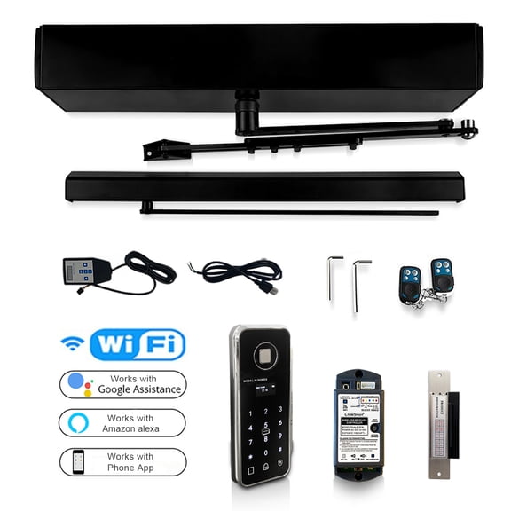 Smart WIFI Automatic Electric Door Operator,Parameters Program via Hand Programmer,Compatible with Alexa,Google Home,Phone APP,With Wireless Fingerprint RFID Access Keypad and 1pcs Electric Strike