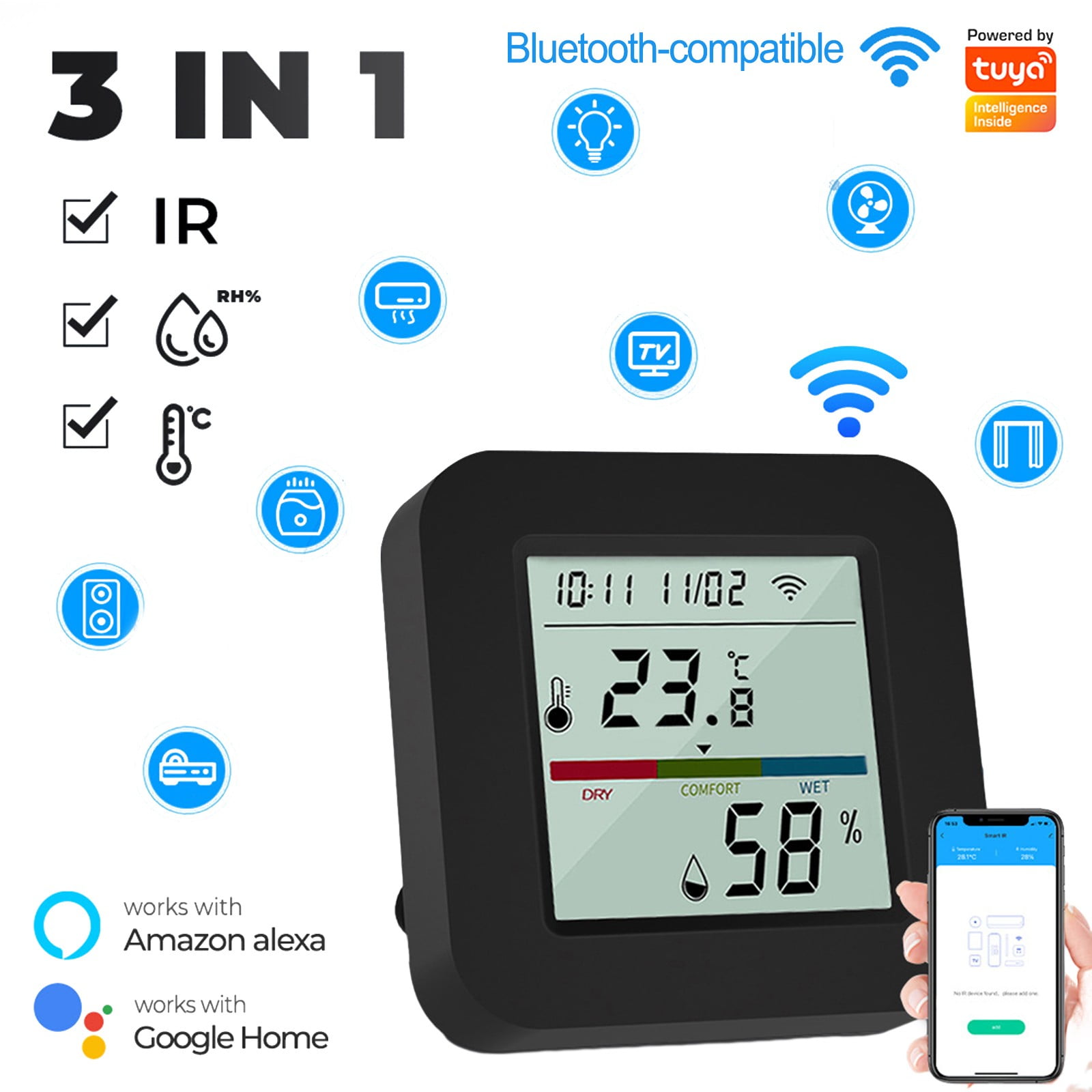 Smart WIFI infrared remote control temperature and humidity sensor