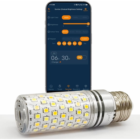 Smart Wake-Up Light Bulb - Sound & Light Alarm, APP Control Sunrise Sunset Simulation, 3 Colors & Natural Sounds, 800 Lumens, Reset Circadian Rhythm for Wake-Up, Sleep Aid & Lighting