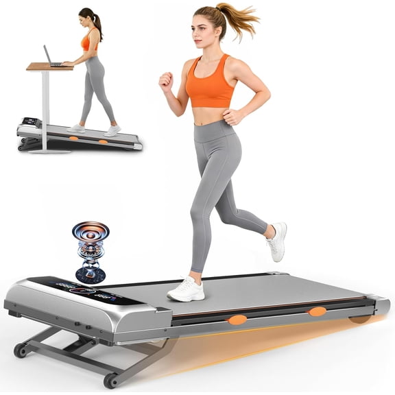Smart Walking Pad Treadmill with 15% Auto Incline, 12-Level Adjustable Slope, 3.5 HP Quiet Motor, Shock Absorption for Home and Office Workouts,Silver